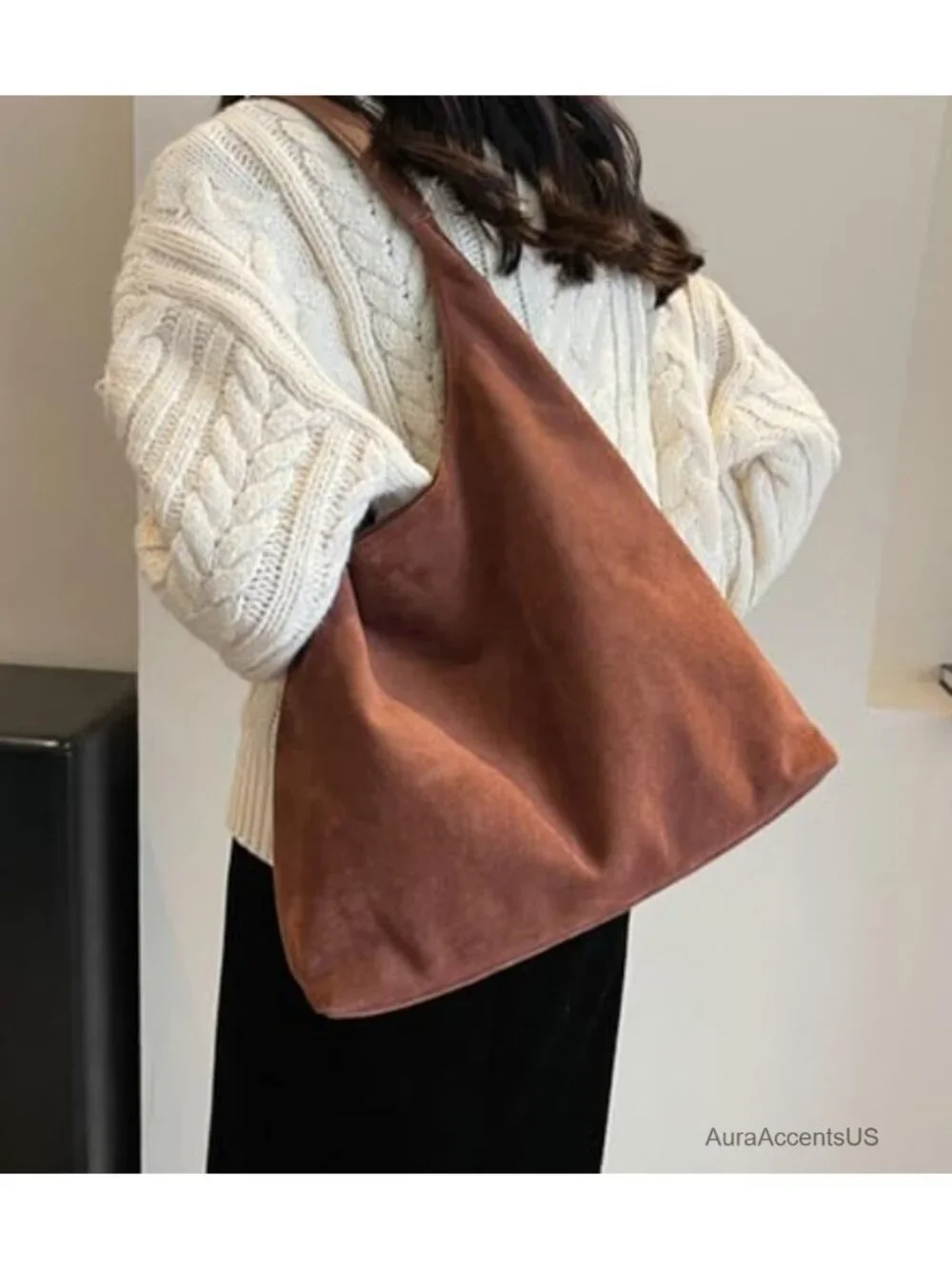Faux Suede Leather Slouchy Hobo Shoulder Bag Large Tote Purse Women Work Casual
